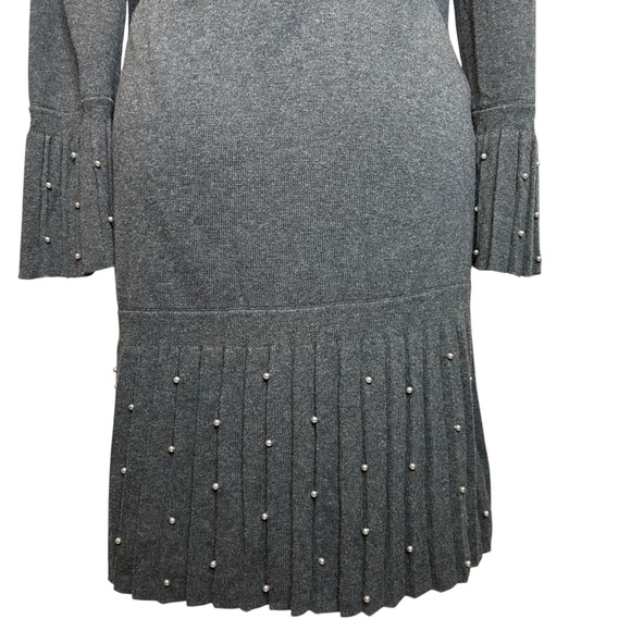 Chico's Cardigan Sweater Duster Faux Pearl MED Pleated Mid-Length Gray - Picture 6 of 9